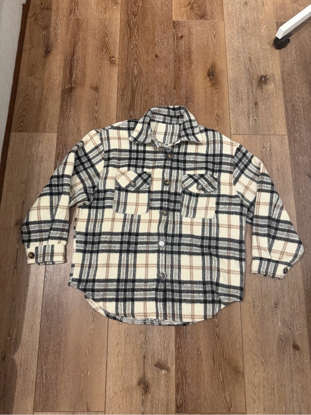 Cream Plaid Button-Up Shacket